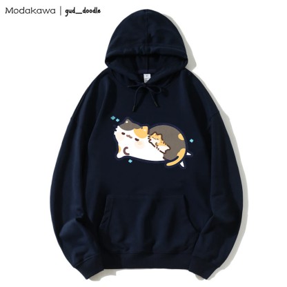 MODAKAWA X gud_doodle Lockerer Hoodie mit schlafendem Kätzchen-Print - Purplish Blue - 5XL - image 4