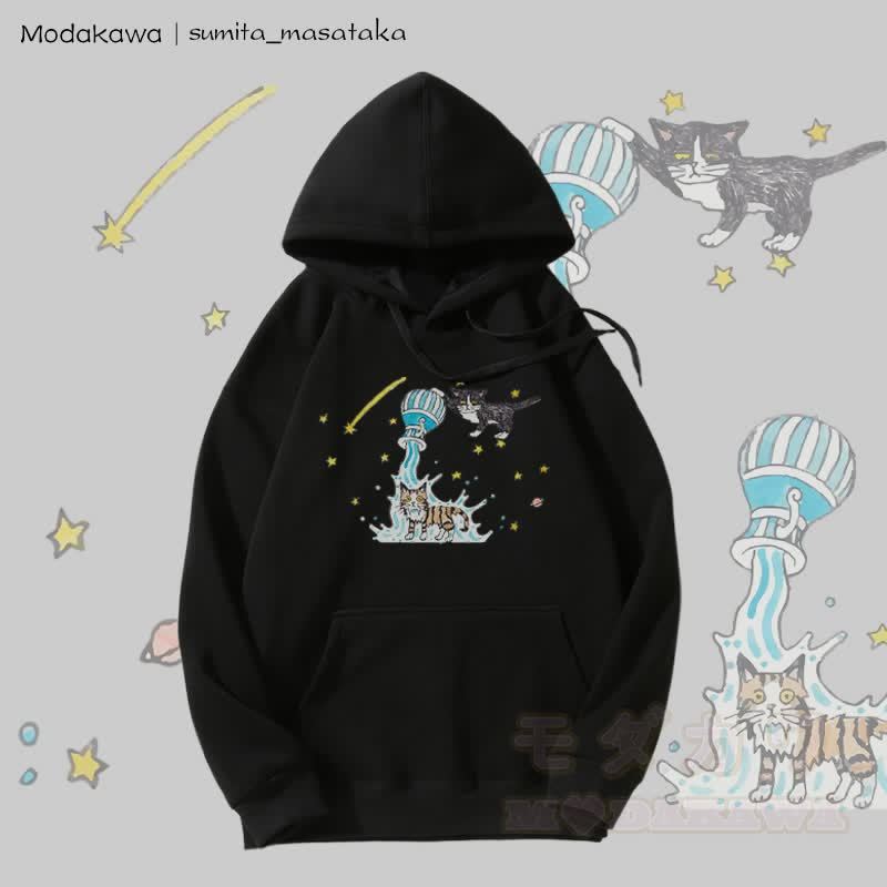 MODAKAWA X sumita_masataka Kapuzenpullover mit Fleece-Futter und Grafik „Water Pouring Cats“. - Schwarz - 5XL - image 5