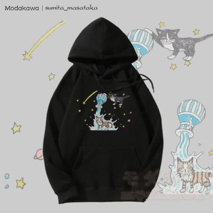 MODAKAWA X sumita_masataka Kapuzenpullover mit Fleece-Futter und Grafik „Water Pouring Cats“. - Schwarz - 5XL - image 5