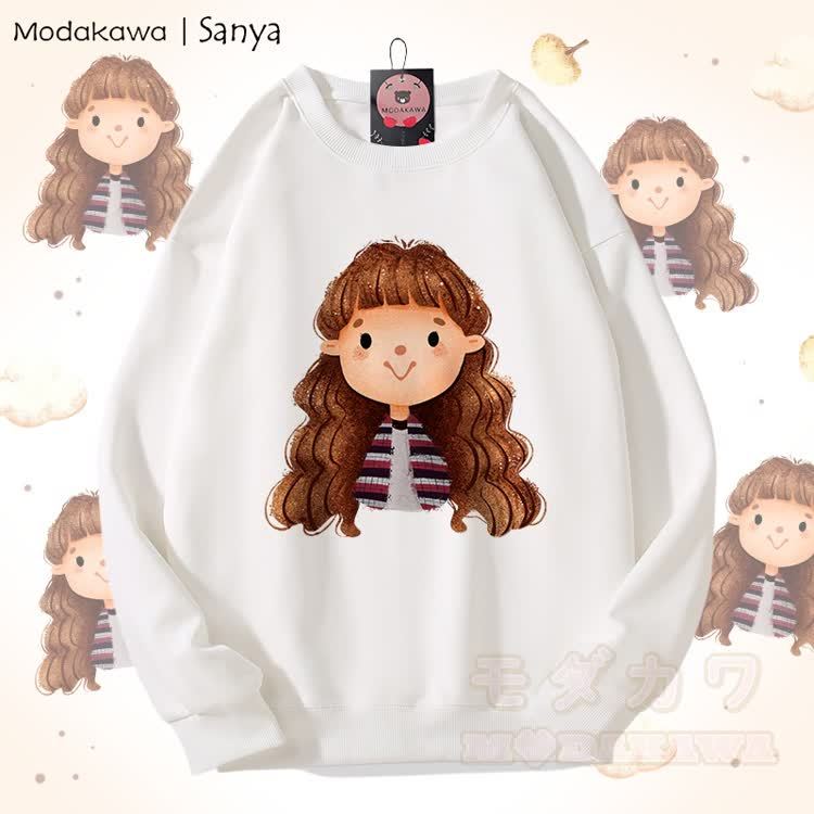 MODAKAWA X Sanya Cartoon Girl Graphic Unisex Sweatshirt - Weiß - 5XL - image 3