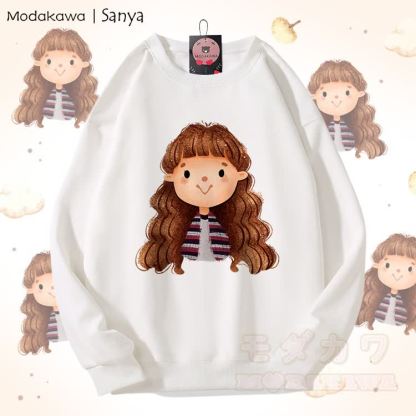 MODAKAWA X Sanya Cartoon Girl Graphic Unisex Sweatshirt - Weiß - 5XL - image 3