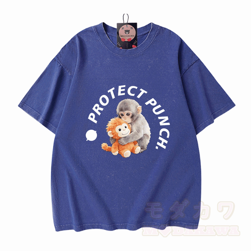 PROTECT PUNCH Umarmungsaffen-Grafik Modakawa Unisex Vintage Washed T-Shirt - Blau - 5XL - image 6