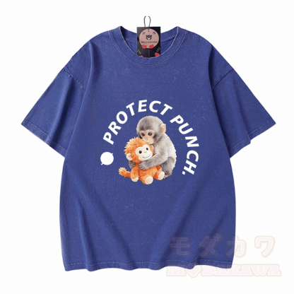 PROTECT PUNCH Umarmungsaffen-Grafik Modakawa Unisex Vintage Washed T-Shirt - Blau - 5XL - image 6