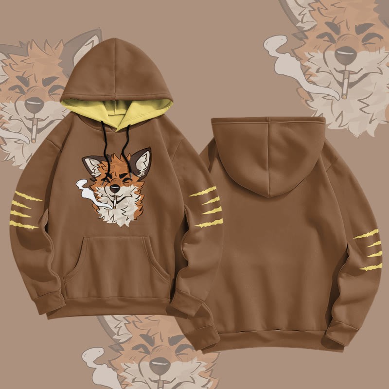 MODAKAWA X atka Fox Smoking Graphic All Over Print Pullover Hoodie - Brown - 8XL - image 3