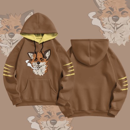 MODAKAWA X atka Fox Smoking Graphic All Over Print Pullover Hoodie - Brown - 8XL - image 3