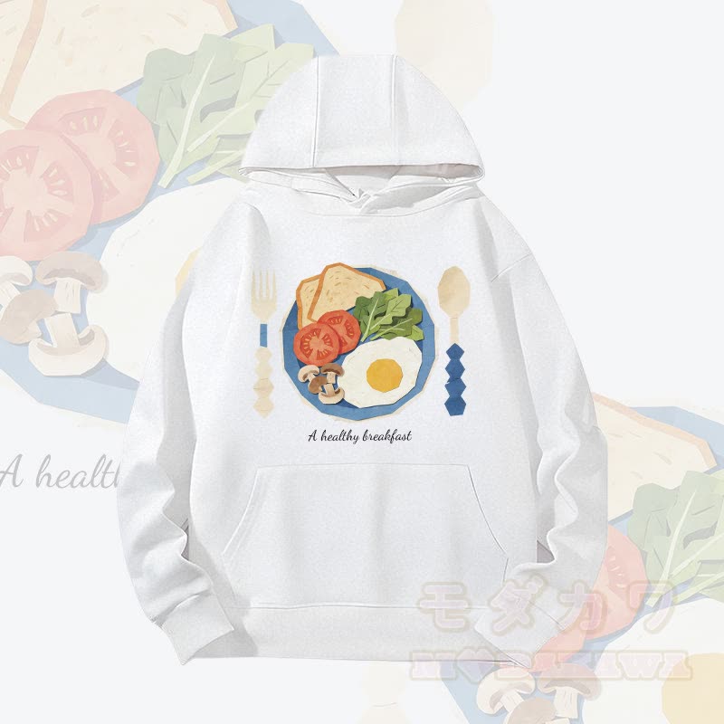 MODAKAWA Hoodie mit Grafik zum Thema „Gesundes Frühstück“ (schwerer Stoff) - Weiß - 2XL - image 4