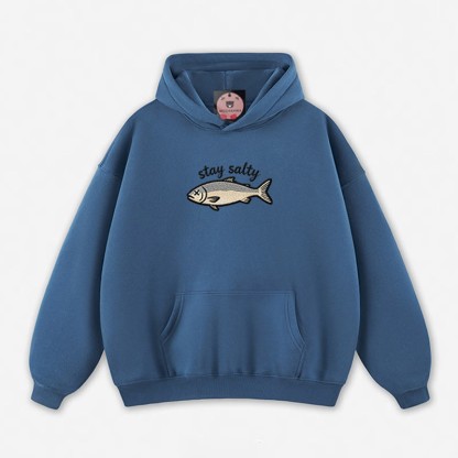 STAY SALTY Dead Fish Graphic Loose Hoodie - Dark Blue - 5XL - image 4