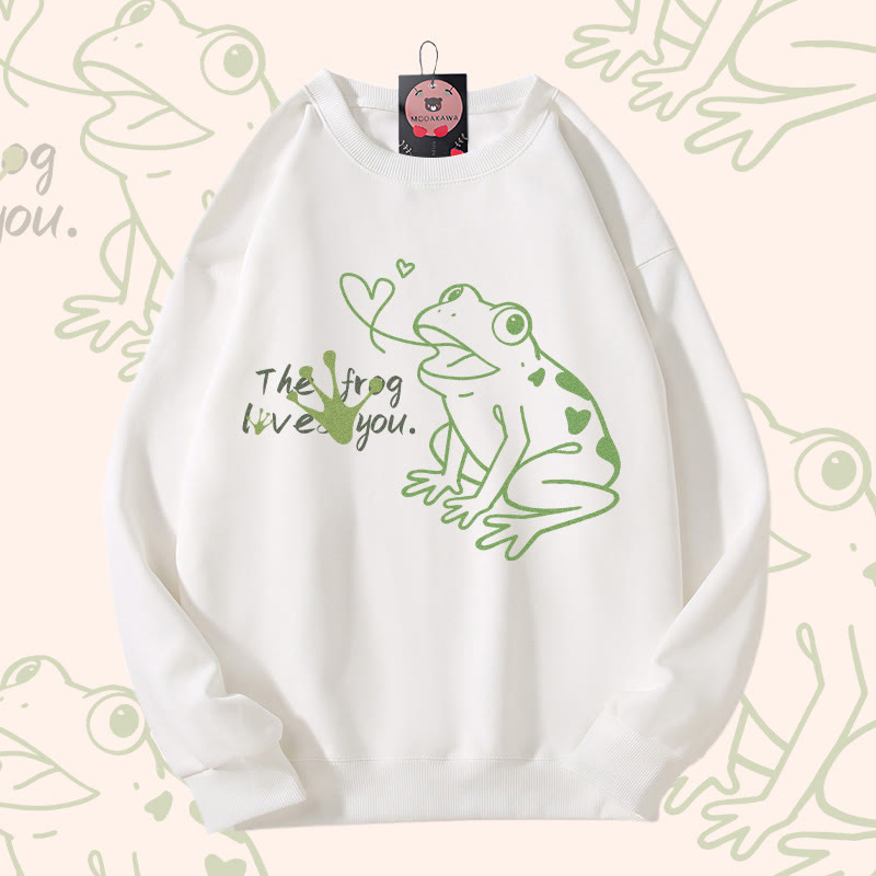 DER FROSCH LIEBT DICH Frosch-Grafik Unisex-Sweatshirt - White - 5XL - image 3