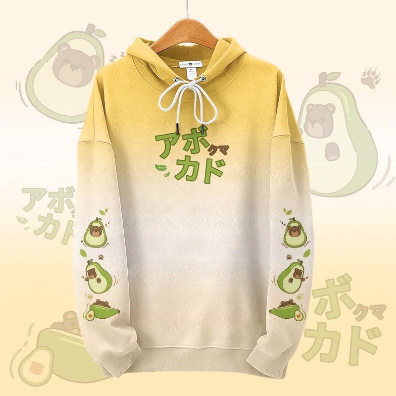 MODAKAWA Pullover-Hoodie mit Avocado-Bär-Grafik-Allover-Print - Yellow - 6XL - image 3