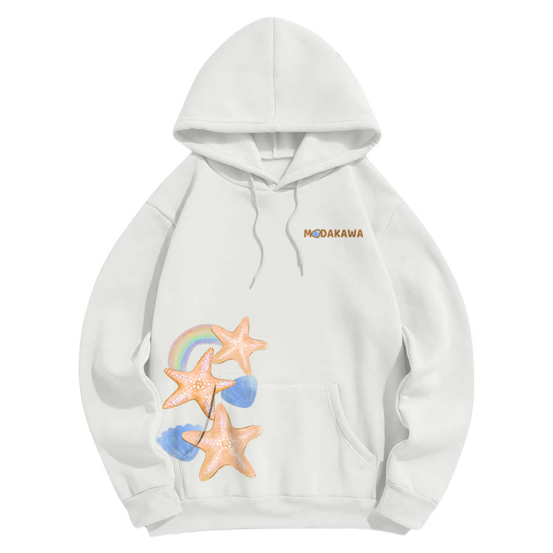 Modakawa Kapuzenpullover mit Farbverlauf, Seestern- und Buchstabenprint, locker geschnitten - White - 5XL - image 4