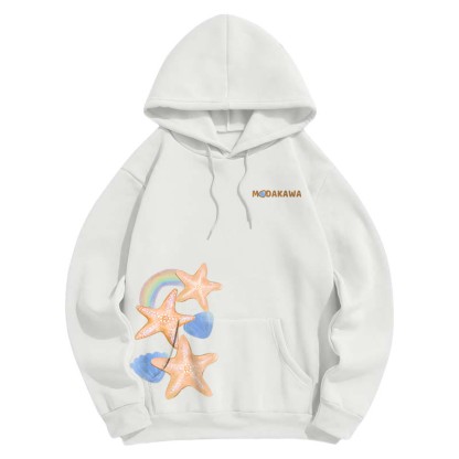 Modakawa Kapuzenpullover mit Farbverlauf, Seestern- und Buchstabenprint, locker geschnitten - White - 5XL - image 4