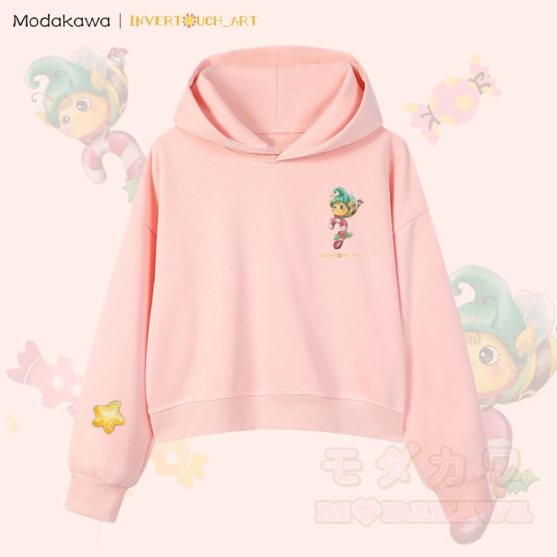 MODAKAWA X INVERTOUCH_ART Niedlicher Weihnachtsbienen-Hoodie Modakawa Cropped Cotton Hoodie - Pink C - 3XL - image 12