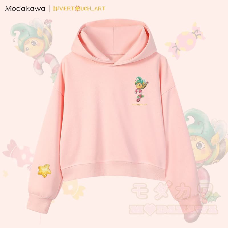 MODAKAWA X INVERTOUCH_ART Niedlicher Weihnachtsbienen-Hoodie Modakawa Cropped Cotton Hoodie - Pink C - 3XL - image 12