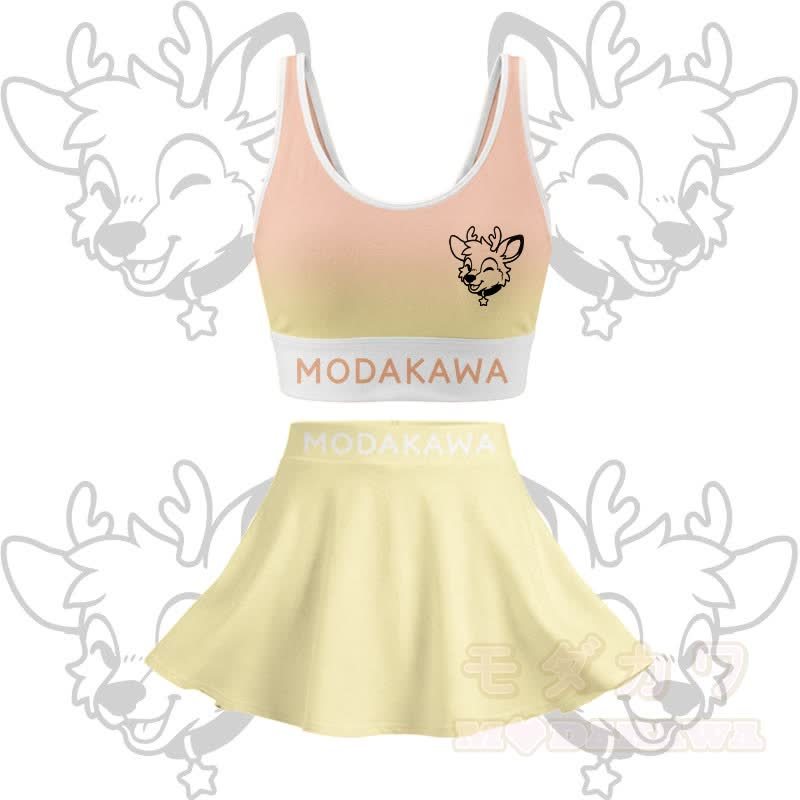 MODAKAWA X popipeko Hirsch-Grafik Crop Tanktop Sport Top Rock passendes Outfit - Gelbes Set - 2XL - image 13