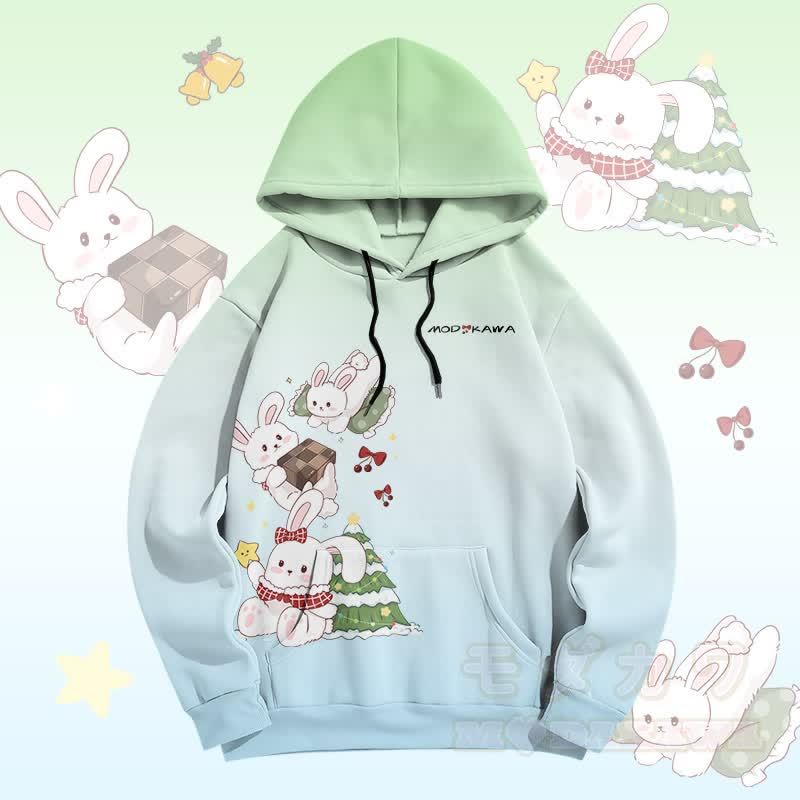 MODAKAWA Pullover-Hoodie mit verspieltem Weihnachtshasen-Print und Farbverlauf - Grün - 5XL - image 3