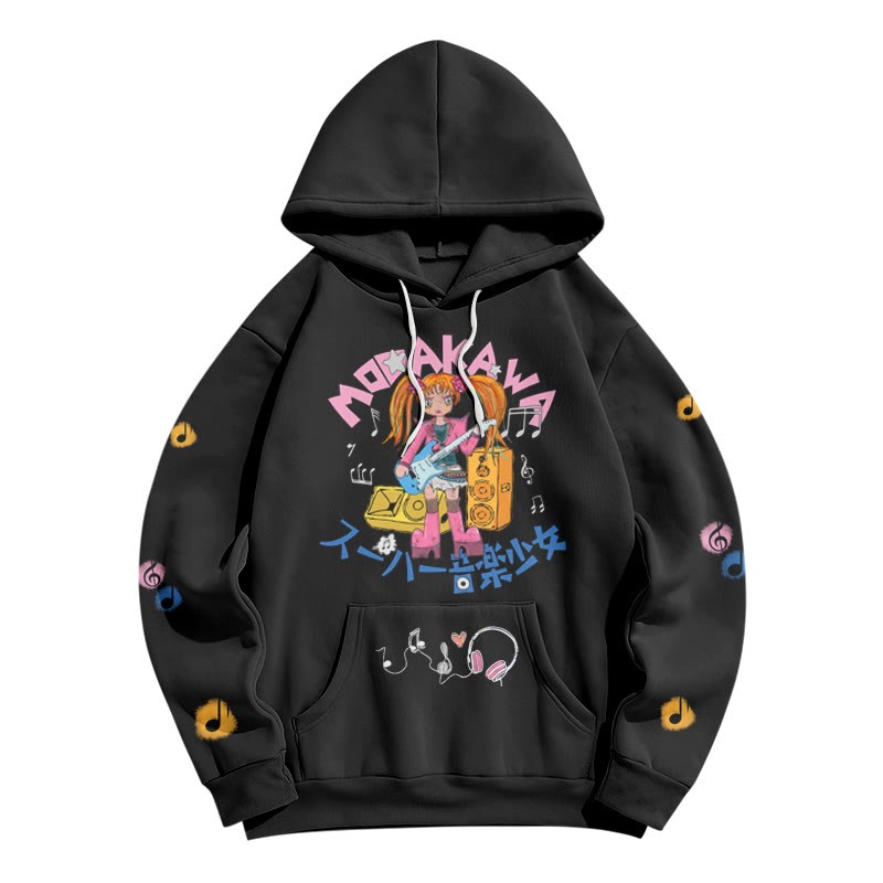 Quirky Music Girl Letter Print Modakawa Loose Hoodie - Black - 5XL - image 4