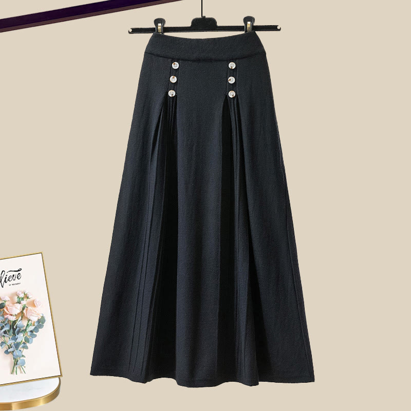 Strickjacke mit Schleife, passender Pullover und Rock - Black Skirt - XL - image 10