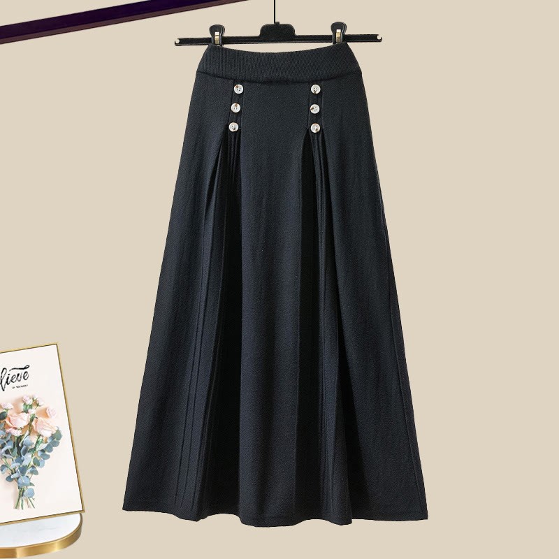 Strickjacke mit Schleife, passender Pullover und Rock - Black Skirt - XL - image 10