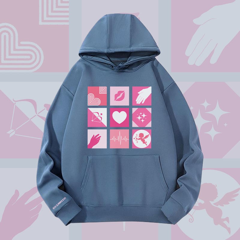 MODAKAWA Hoodie mit Liebessymbolen-Gittergrafik, schwere Ausführung - Dark Blue - 2XL - image 4