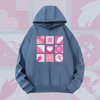 MODAKAWA Hoodie mit Liebessymbolen-Gittergrafik, schwere Ausführung - Dark Blue - 2XL - image 4