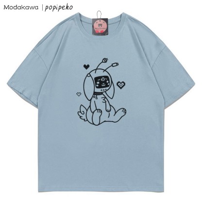 MODAKAWA X popipeko Robot Bunny Print T-Shirt - Dusty Blue - 5XL - image 4