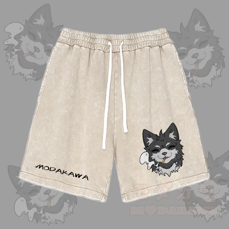 MODAKAWA Koda Smoking Graphic Vintage Washed Streetwear Shorts - Aprikose - 3XL - image 3