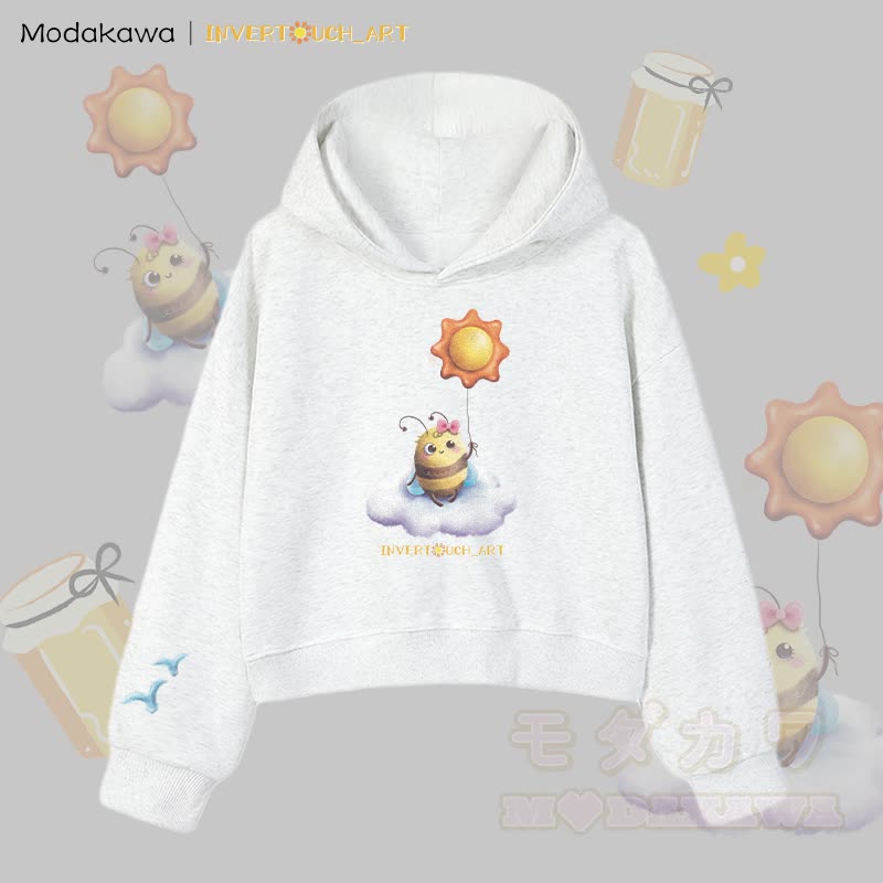 MODAKAWA X INVERTOUCH_ART Cloud Bee Graphic Modakawa Cropped Cotton Hoodie - Grau B - 3XL - image 14