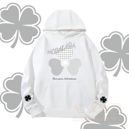 MODAKAWA Karierter Hoodie mit dreifachem Kleeblatt-Motiv (schwer) - Weiß - 2XL - image 4