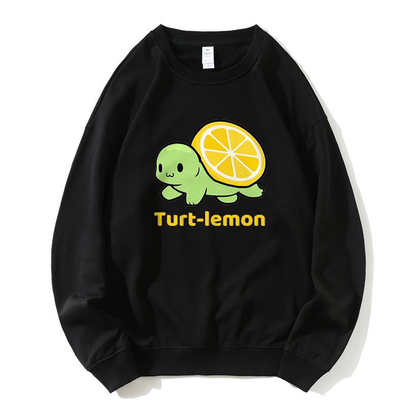 TURT-lEMON Sweatshirt mit Rundkragen und Schildkröten-Zitronen-Grafik - Schwarz - 5XL - image 4