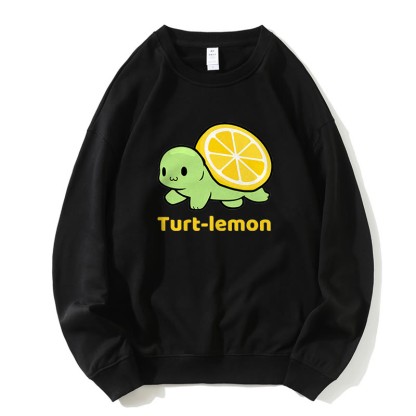 TURT-lEMON Sweatshirt mit Rundkragen und Schildkröten-Zitronen-Grafik - Schwarz - 5XL - image 4