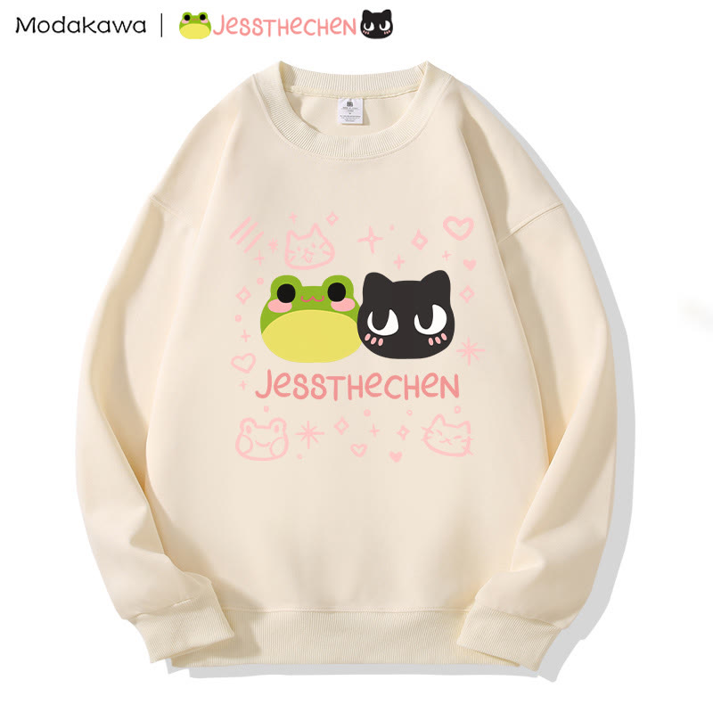 MODAKAWA X jessthechen Frog Kitty Print Rundhals-Sweatshirt - Apricot - 5XL - image 3