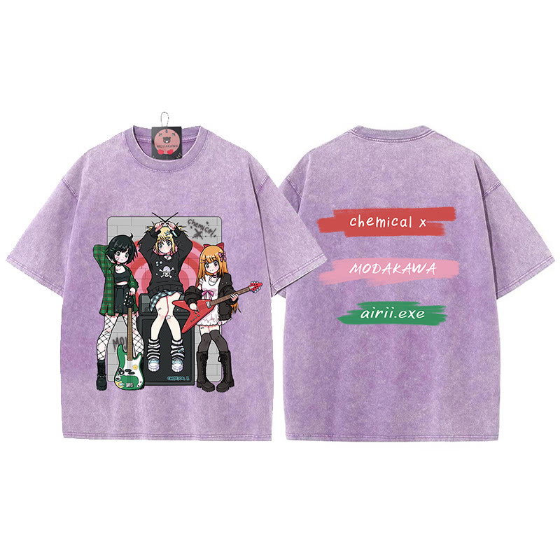 MODAKAWA X airii.exe Gitarrenmädchen-Buchstabendruck, Vintage-gewaschen, 100 % Baumwolle, Modakawa-T-Shirt - Purple - 5XL - image 5