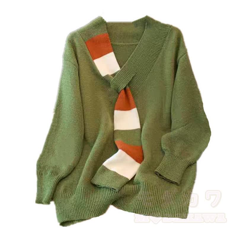 Zweiteiliges Set: Farben -Strickpullover mit V-Ausschnitt und A-Linien-Rock - Spitze - 4XL - image 4