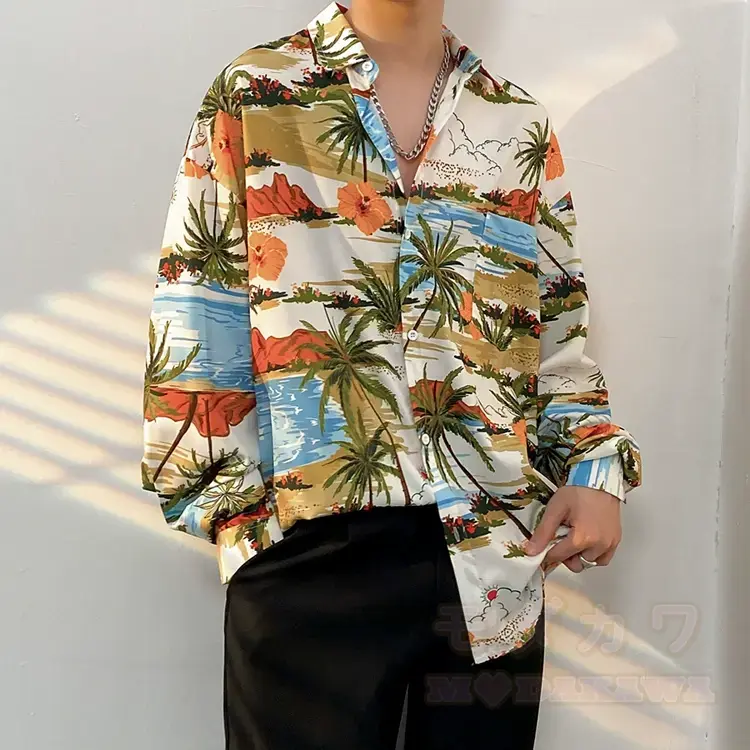 Herren-Langarmhemd mit Vintage-Print und Knopfleiste - Mehrfarbiges T - 3XL - image 21