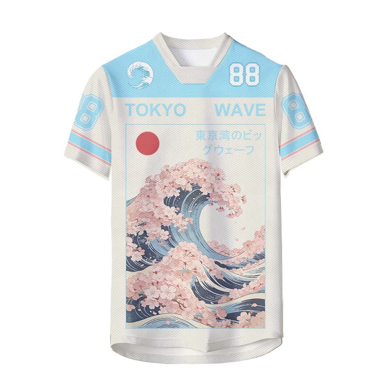 HOKKAIDO WAVE Ukiyo-e Style Grafik Modakawa Unisex Jersey T-Shirt - image 2