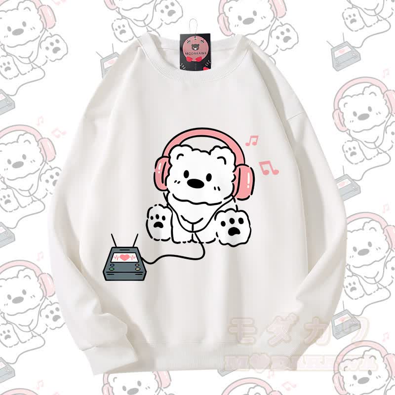 MODAKAWA Kopfhörer Bär Grafik Partner-Sweatshirt Unisex - Weiß - 5XL - image 7