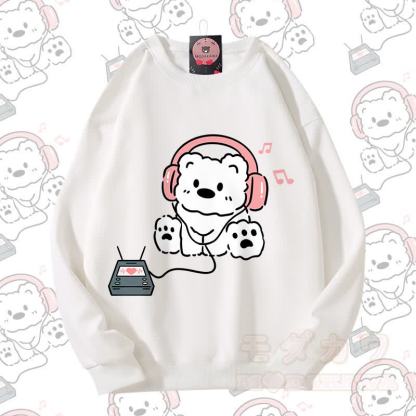 MODAKAWA Kopfhörer Bär Grafik Partner-Sweatshirt Unisex - Weiß - 5XL - image 7