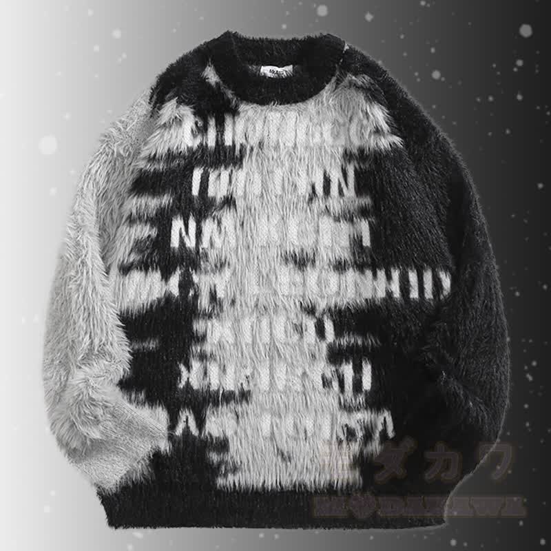 Zweiteiler: Pullover mit Buchstabenmuster, flauschiger Farben , Cordhose - Schwarzer Pullover - 2XL - image 5