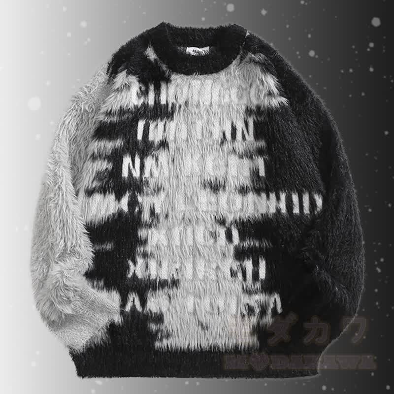 Zweiteiler: Pullover mit Buchstabenmuster, flauschiger Farben , Cordhose - Schwarzer Pullover - 2XL - image 5