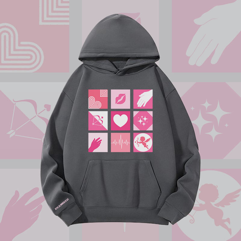 MODAKAWA Hoodie mit Liebessymbolen-Gittergrafik, schwere Ausführung - Dark Grey - 2XL - image 6