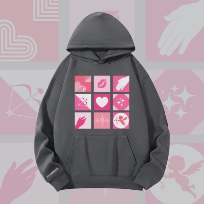 MODAKAWA Hoodie mit Liebessymbolen-Gittergrafik, schwere Ausführung - Dark Grey - 2XL - image 6