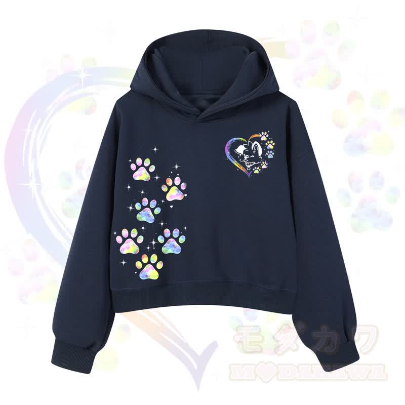 MODAKAWA Kawaii Regenbogen-Hundepfotenabdruck Cropped Hoodie - Marineblau - 3XL - image 6