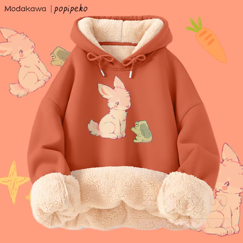 MODAKAWA X popipeko Winterhoodie mit Hasen- und Froschmotiv, dick gefüttert mit Fleece - Orange - 2XL - image 4