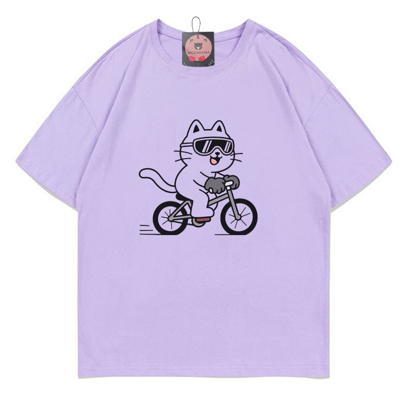 Fahrrad-Kätzchen-Print-T-Shirt - Purple - 5XL - image 4