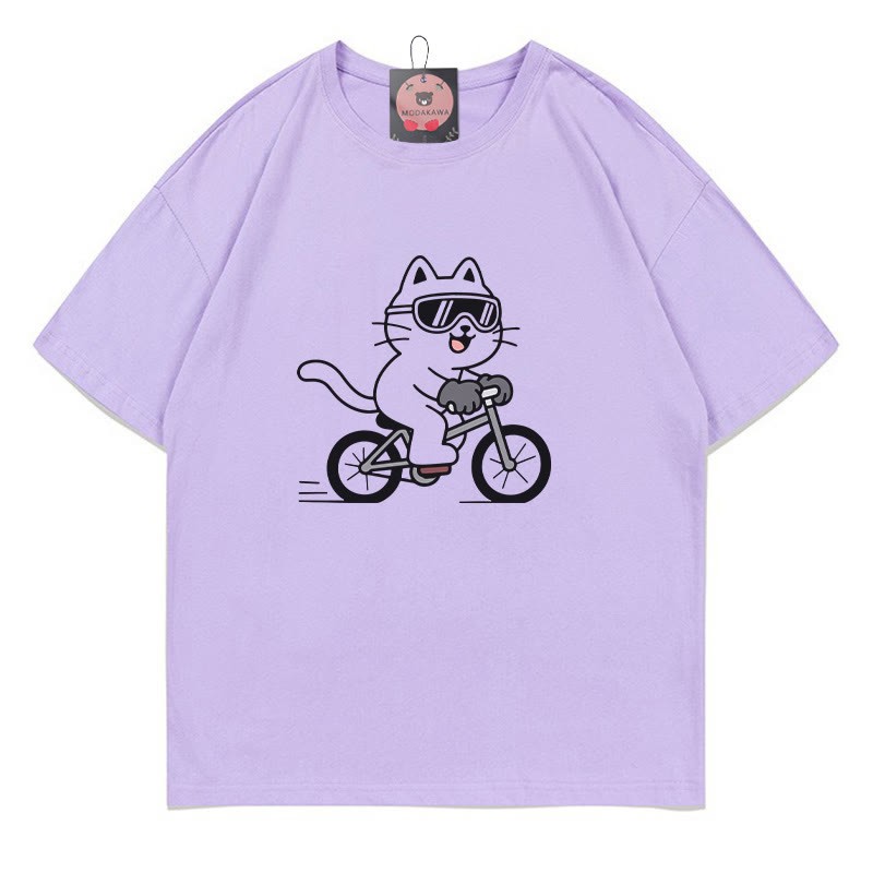 Fahrrad-Kätzchen-Print-T-Shirt - Purple - 5XL - image 4
