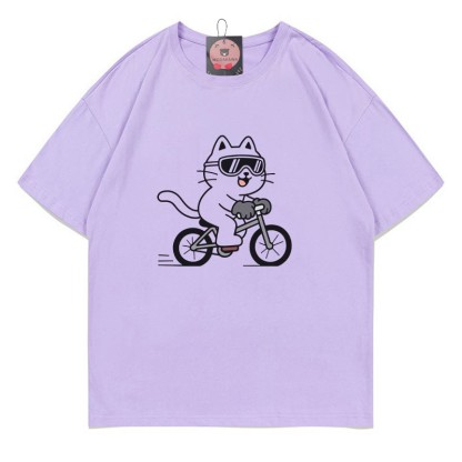 Fahrrad-Kätzchen-Print-T-Shirt - Purple - 5XL - image 4