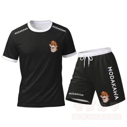 MODAKAWA X atka Fox Graphic Herren-Sport-T-Shirt mit Kordelzug und passender Shorts - Schwarzes Set - 5XL - image 13