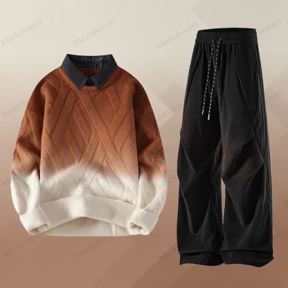 Zweiteiliger Pullover in Strickoptik mit Lagenlook und Cordhose - Satz F - 3XL - image 6