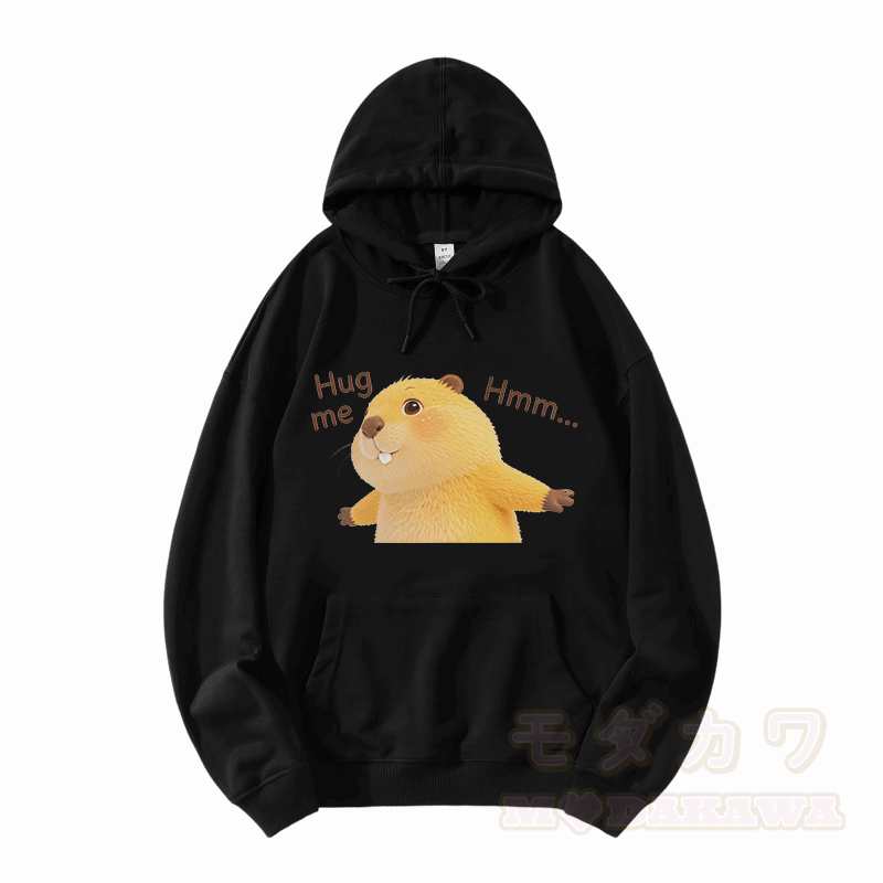 HUG ME Capybara Grafik Modakawa Loose Baumwoll-Mischgewebe-Hoodie - Schwarz - 5XL - image 3