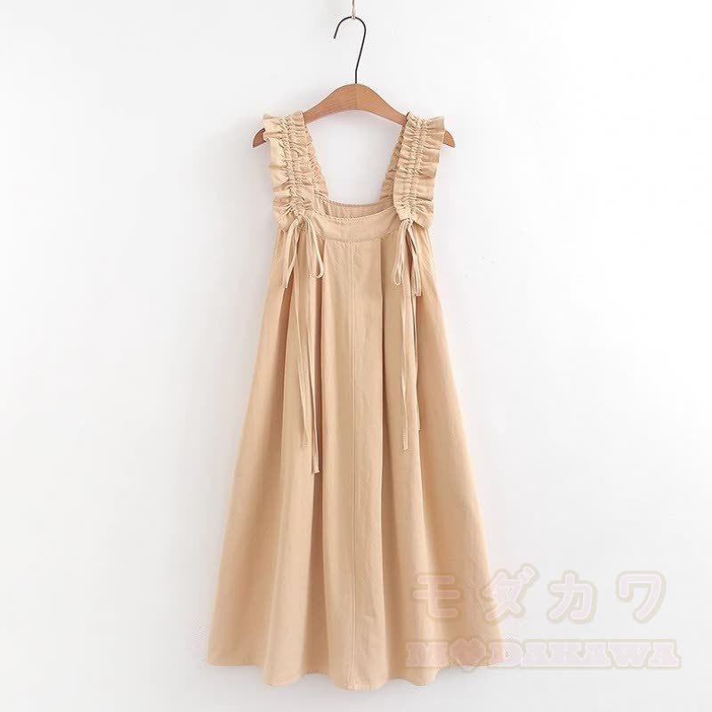 College-Stil Kurzarm-Hemdkleid mit Trägern, zweiteiliges Set - Khaki Kleid B - XL - image 15